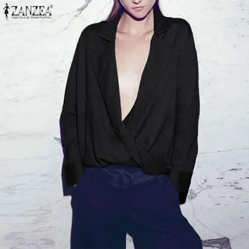 

Blusas Top 2020 ZANZEA Fashion Long Sleeve Blouse Spring Sexy Deep V Neck Shirts Women Solid Party Tunic Tops Female Chemise