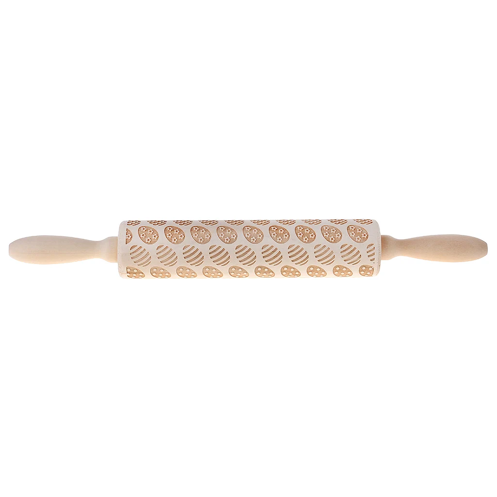 

Easter Embossed Rolling Pin Carved Wood Baking Cookies Biscuit Fondant Cake Dough Roller Mold Eggs Seal Stamp