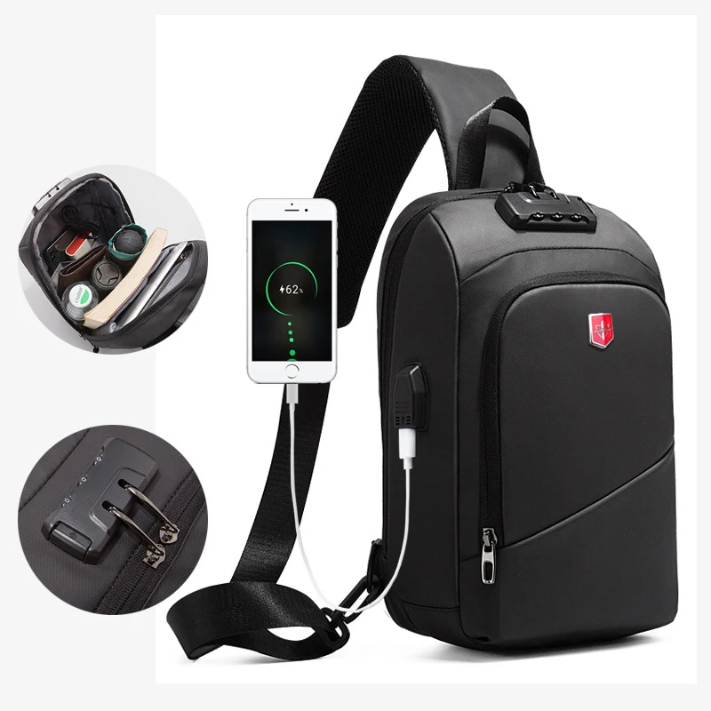 2020 New Men's Chest Bag USB Charging Waterproof Crossbody Student Outdoor Messenger Anti-thief male ipad Business |