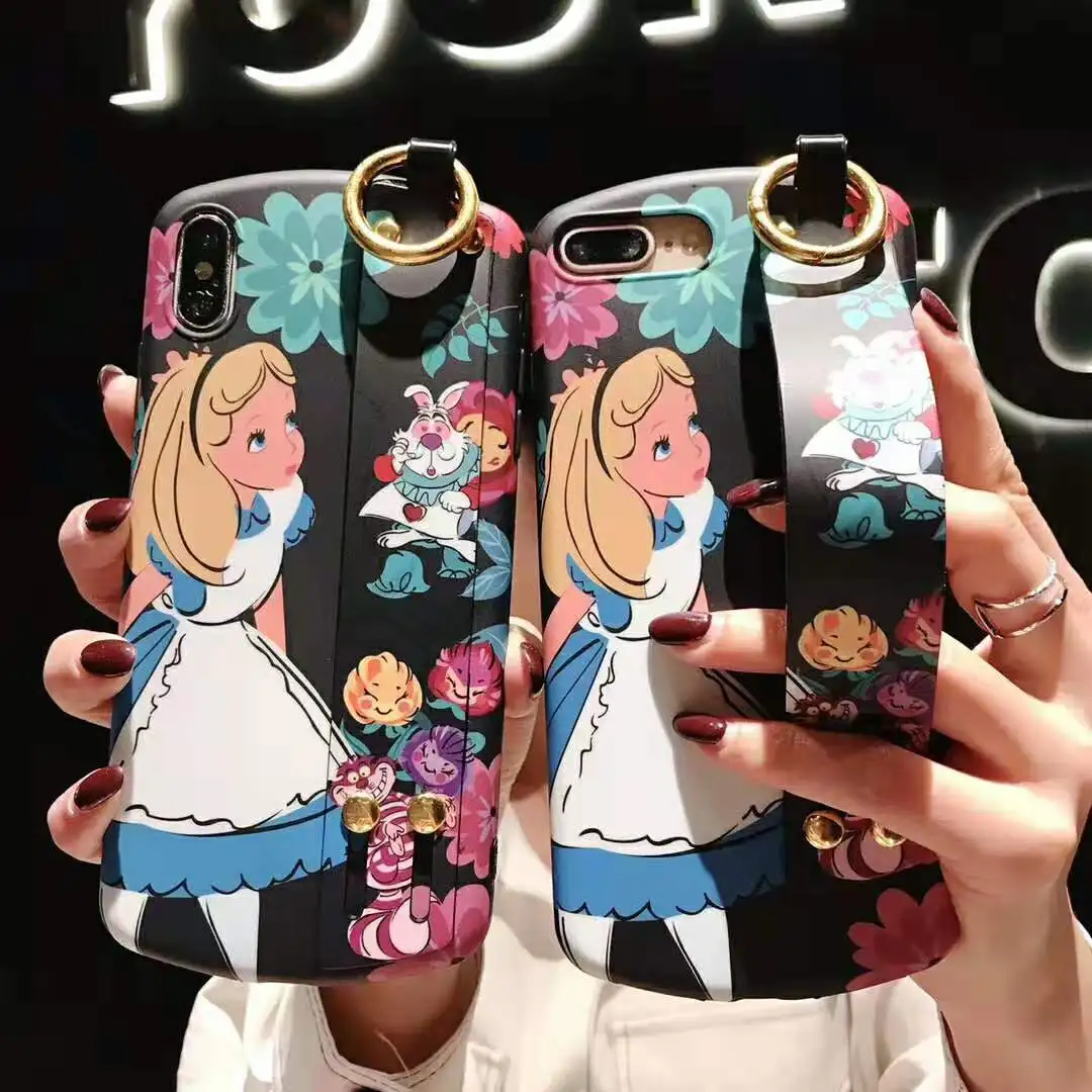 

Cute Alice Princess Wristband Ring Stand Phone Case for iPhone 7 6 6S 8 Plus x xs xr max Fashion IMD Soft Silicone Back Cover