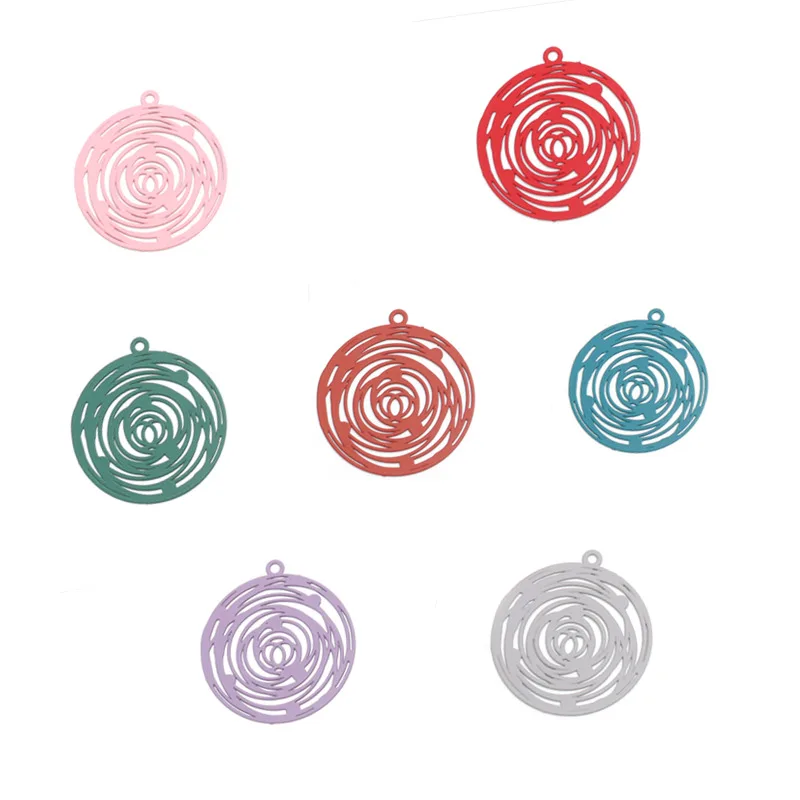 DoreenBeads 10 шт. модные медные Подвески кулон красочные красные круглая филигрань