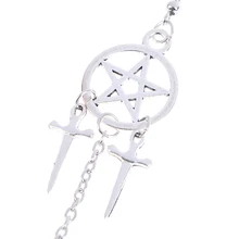 

Pentagram Swords Earrings Silver Plated Huggie Hoops Dangle Witchy Jewelry Pagan Wiccan Tarot Gothic Emo Women Gift