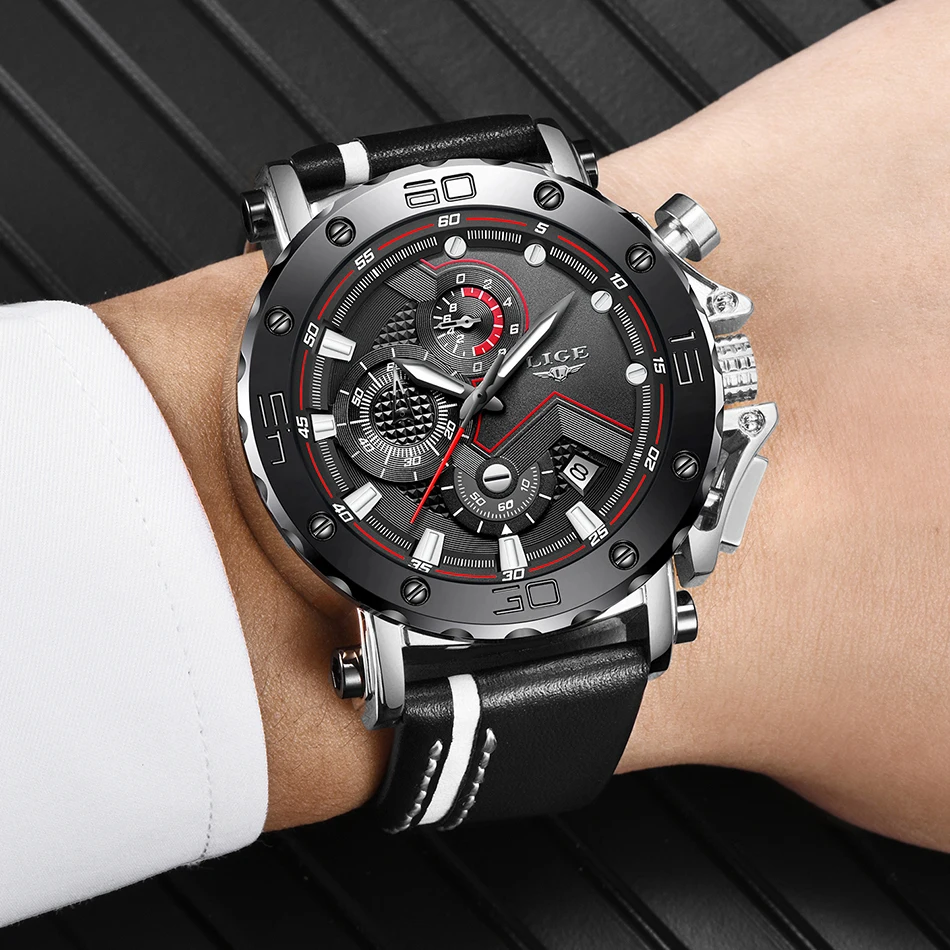 Relogio Masculino модные часы мужские LIGE Топ люксовый бренд мужские деловые кожаные военные водонепроницаемые большие часы с циферблатом даты
