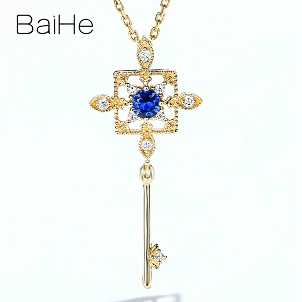 BAIHE Твердое 14 к желтое золото 0.12ct Рубин/Сапфир 0.06ct натуральные бриллианты Свадебные модные ювелирные украшения красивый кулон для ключей