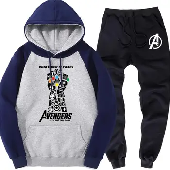 

Autumn Winter Male Sports Suit Avengers Print Clothing Sweatpants Fleece Brand Streetwear Hoodie Tracksuit Novelty Biker Men Set
