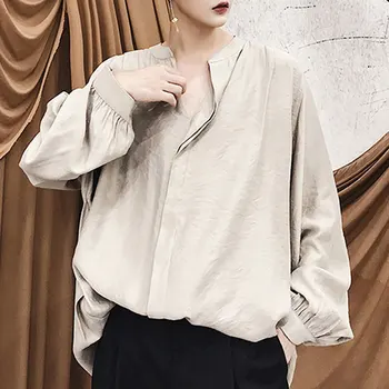 

Spring Retro Loose Edition Casual Shirt Men's Fashion Bat Sleeve Medium Long Style Long Sleeve Shirt