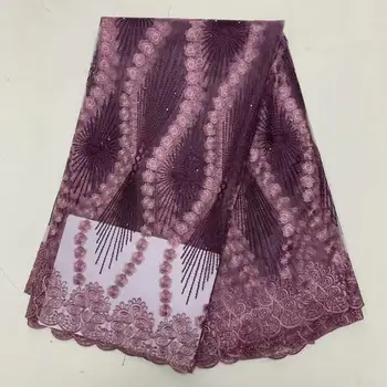 

New African Lace Fabric 2020 French Cord Lace Fabric Embroidered Nigerian Tulle Lace Fabric With Stones For Wedding Party Dress
