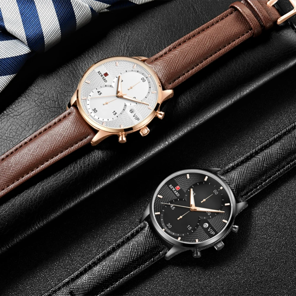 REWARD Brand Business Luxury Leather Quartz Men's Watch Fashion Design Sport Men Watches Waterproof Wristwatch Relogio Masculino