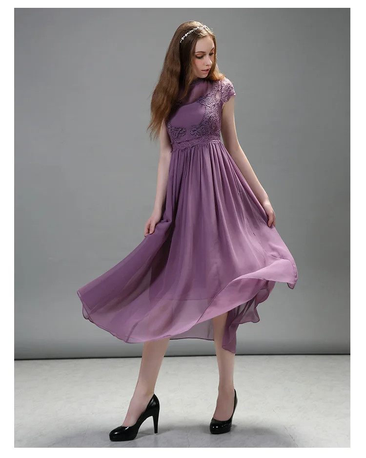 Европейский и американский стиль, лето, новые продукты, женское платье, фиолетовое, элегантное, шифоновое платье, кружевное, открытое, средней длины, платье феи