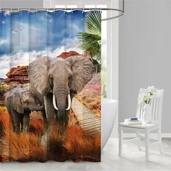 

Waterproof Simple Style Shower Curtain 3D Digital Pattern or Flower Printed Polyester Cloth Bathroom Partition With Ring No Rod