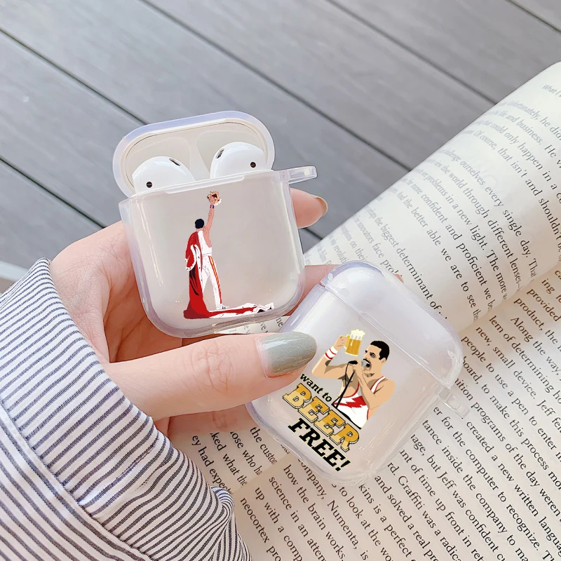 Freddie Mercury Rainha banda Soft Shell Bluetooth Wireless Earphone Case For Apple Airpods Charging Box Secret Text Cover Coque |