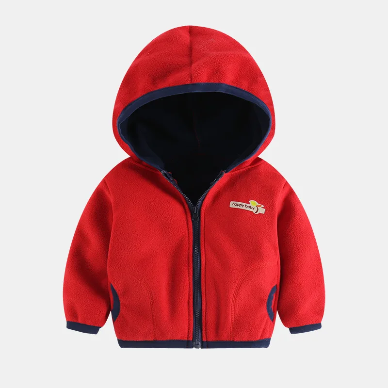 Детский свитер флисовая куртка повседневная куртка на весну и осень для мальчиков и девочек детская куртка с капюшоном на молнии - Цвет: Red