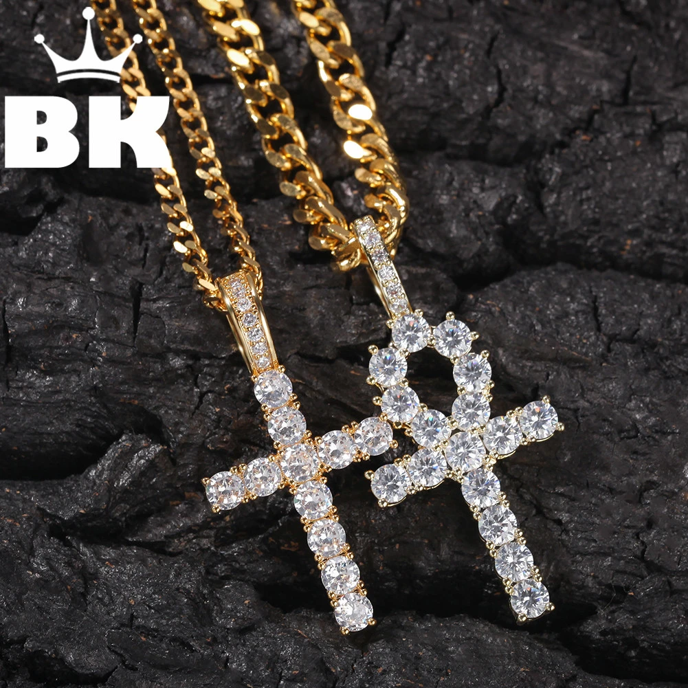 Hip Hop Cross and anka Pendant Necklace Micro Pave CZ Stones Men's Jewelry Christmas Gift With Free Cuban Chain | Украшения и