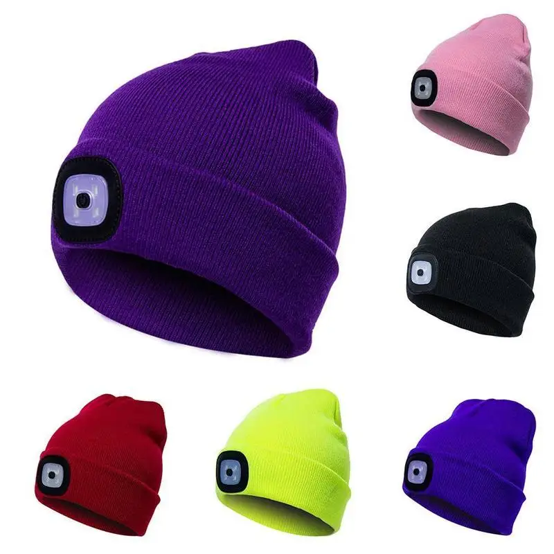 LED lamp cap knitted cap hands-free flashlight cap outdoor knitted winter fishing warm hat for hiking