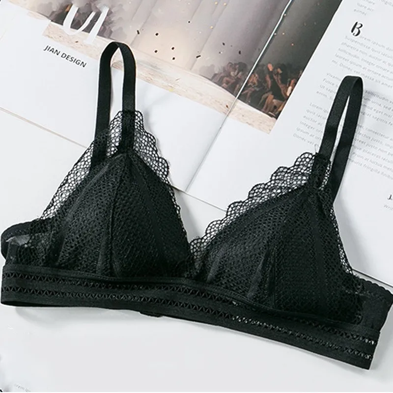 GUMPRUN New Bra For Women Sexy Push Up Lace Embroidery Bra Triangle Cup Lingerie Wire Free Bralette Breathable Bras For Womens