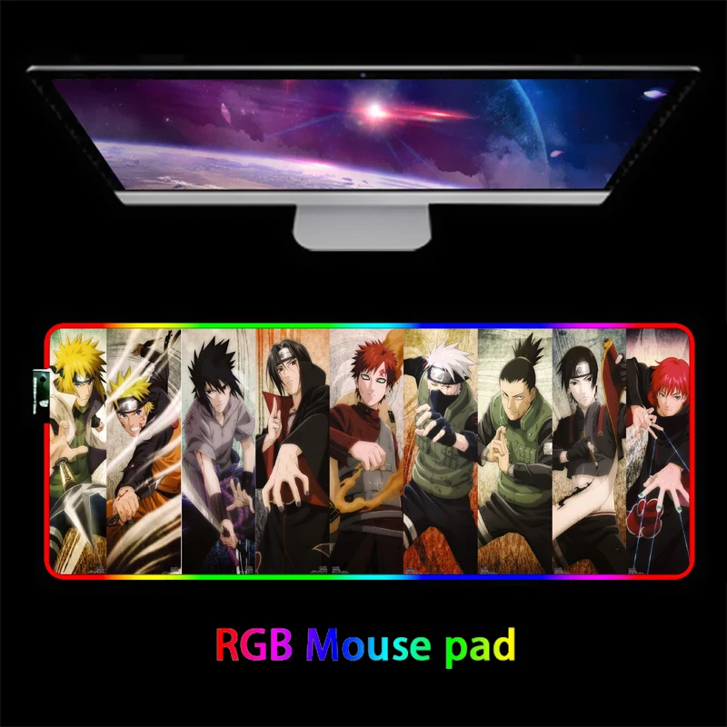 Большой Наруто XXL RGB игровой коврик для мыши 80х30см ковер компьютер большая мышь с
