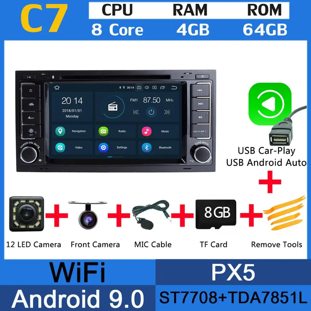 PX6 4+ 64G Android 9,0 автомобильный dvd-плеер для Фольксваген туарег Т5 мультиван транспортер gps навигация DSP Авто CarPlay головное устройство - Цвет: PX5 USB CarPlay