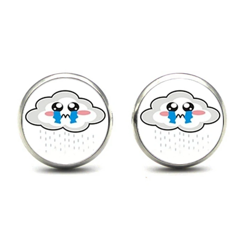 

New Arrival cloudy day Rainbow and Rain cry Earrings rain Cartoon Rainbow and Cloud Glass Dome Funny Stud Earrings Wholesale
