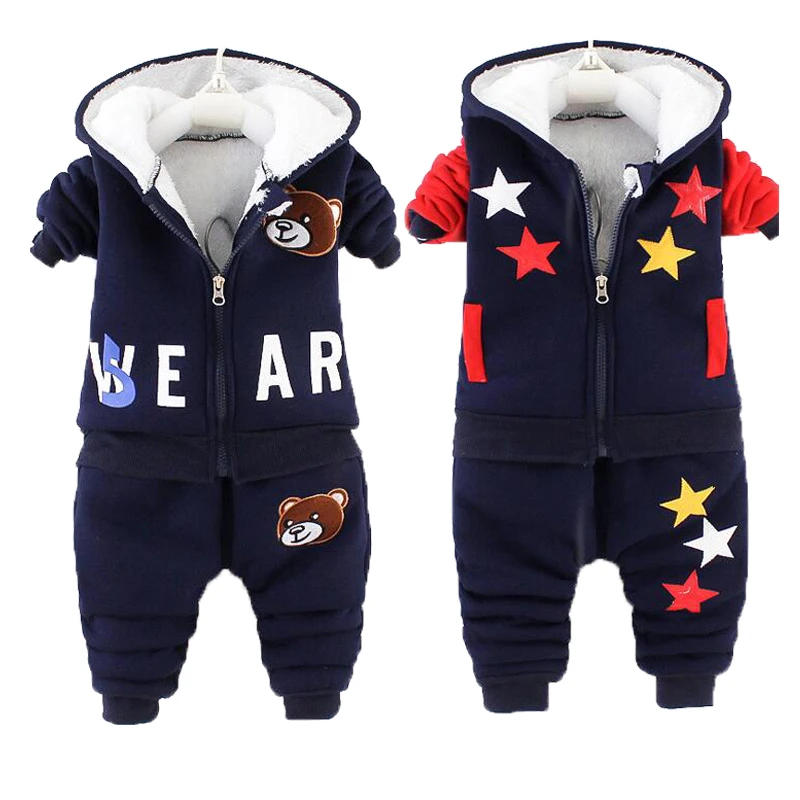 Winter Baby Boys Girls Clothing Set Cartoon Toddler Warm Hooded Coats Pants Suit Kids Thick Tracksuit Clothes Set