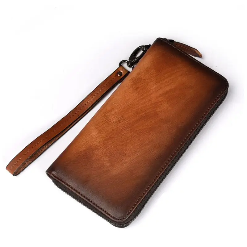 

Man's Leather Long Wallet Bifold Credit Card Holder Zipper Billfold Money Purse