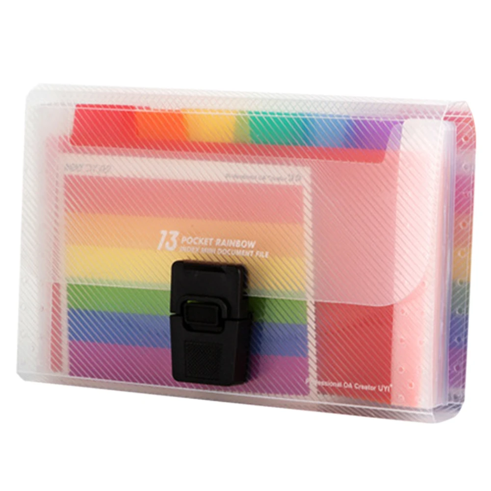 

PP Portable Expandable Rainbow Innner A6 Accordion 13 Pockets School Storage Document Office File Folder Organizer Buckle