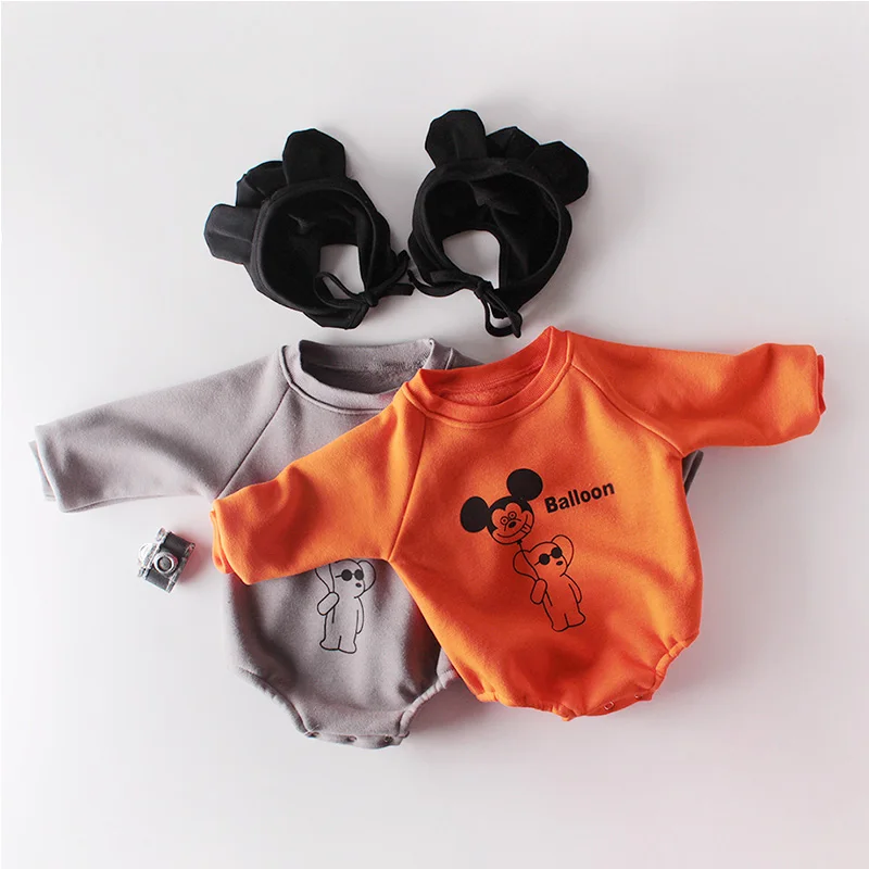 Newborn Baby Rompers Baby Girls Boys Mickey Long Sleeve Romper + Beanie Hat Infant Toddler Autumn Winter Christmas Clothes
