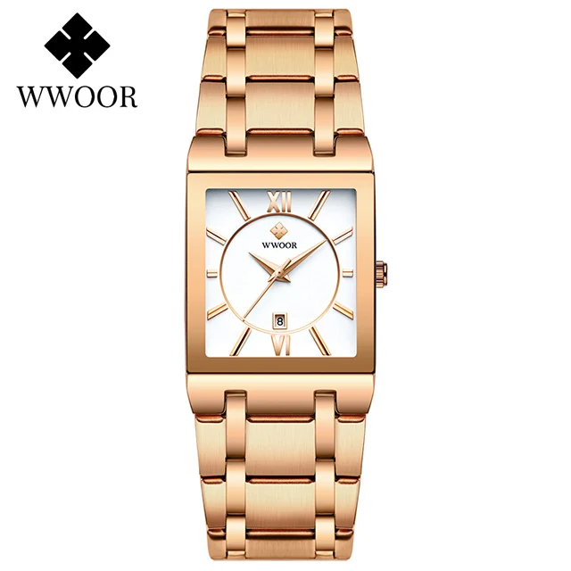 WWOOR New Design Women Bracelet Watches Top Brand Luxury Gold Square Quartz Watch Ladies Dress Waterproof Wrist Watch Gift Clock 