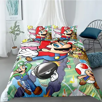 

Super Mario Bros. Bedding Set Duvet Cover pillowcase Quilt Cover Cartoon Children bed set Gift Home textile Dropship
