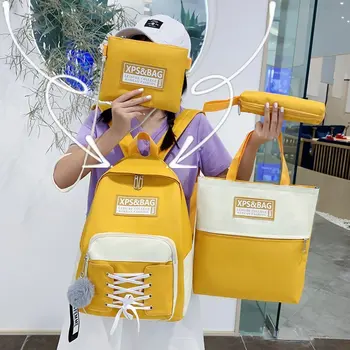 

INS Contrast Color Versatile Canvas Backpack Female Korean-style High School Junior High School STUDENT'S School Bag Trend Mass
