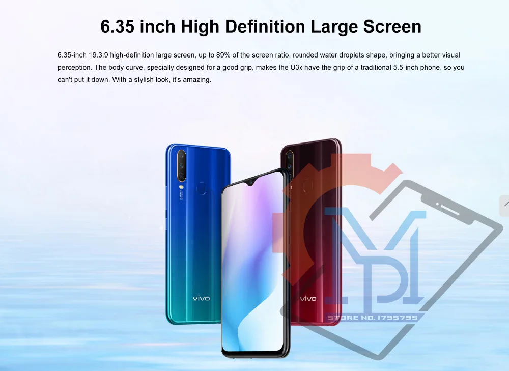 vivo U3x мобильный телефон Snapdragon665 6,3" экран 5000 мАч большая батарея 3 Гб 32 Гб 13,0 МП камера тройной мобильный телефон