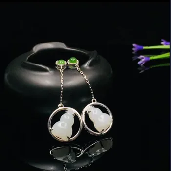 

Beautiful 925 Sterling Silver White HeTian Jade Gourd Lucky Ear Earrings For Girl's Charm Gift Fine Jewelry