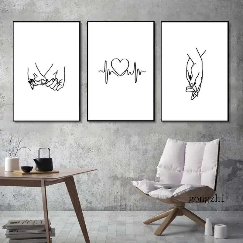 Abstract Romantic Love Line Gesture Canvas Poster Black and White Minimalist Wall Art Painting for Living Room Nordic Home Decor | Дом и сад