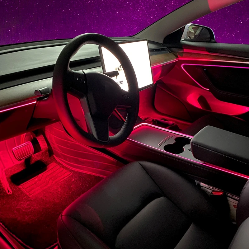 2022 New Style Tesla Model 3 Model Y Interior Neon Light Led RGB Strip  Lights With App Controller Music Mode Colorful Gradient