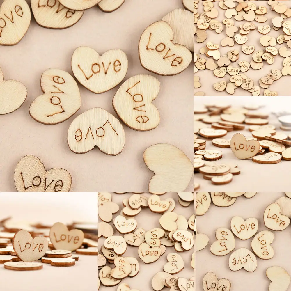 Rustic Wooden Love Heart five-pointed Strar Mr. Mrs. Just Married Wedding Table Scatter Decoration 100pcs ornament crafts miniature ornament