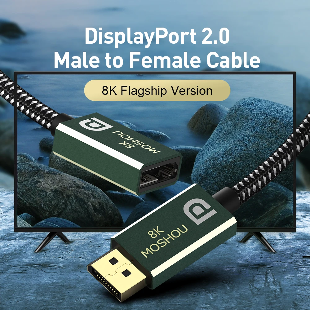 Macho ao Cabo de Extensão Fêmea Uhd 8k @ 60hz 4k @ 120hz Ultra Velocidade 48gbps Hdr para o Cabo do Adaptador do Projetor Hdtv Displayport2.0 - Image 4