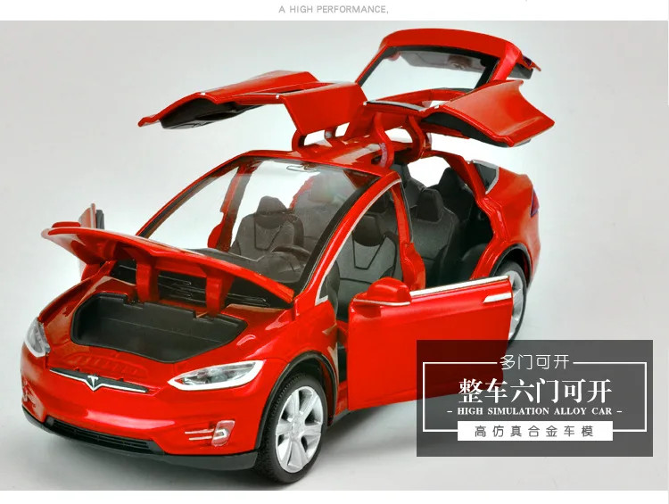1:32 модель автомобиля игрушка Tesla модель X сплав звуковой светильник оттягивающийся 6 дверей электронные игрушки автомобиль игрушки для детей подарок для мальчика - Цвет: Красный