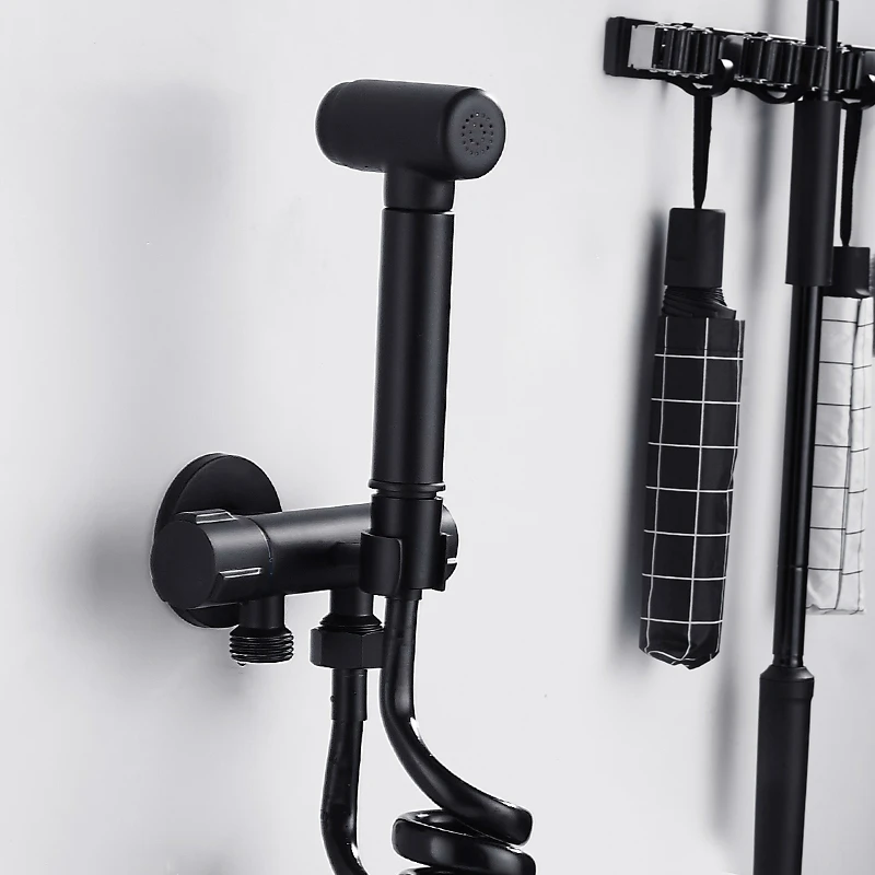 

15mm Black Bidet Wash Bathroom Accessories Toilet Spray Gun Flush Nozzle Toilet Pressurized Cleaning Faucet Wall Mounted