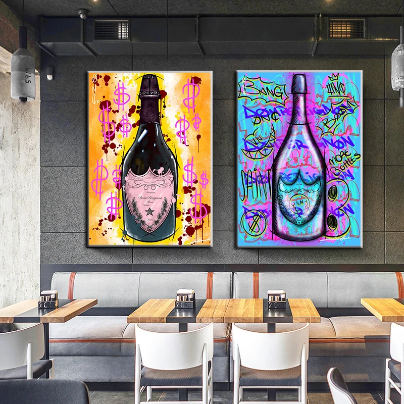 

Champagne Abstract Poster and Prints on the Wall Dollar Sign Canvas Painting Street Graffiti Art Picture For Living Room Decor