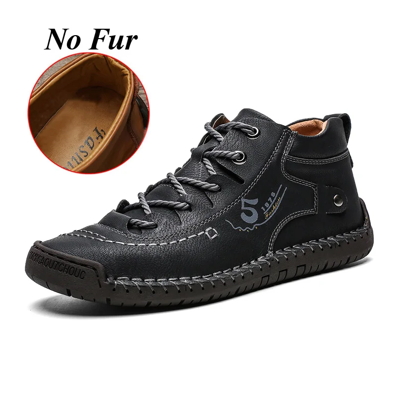 NO-fur Black Fhlyiy/Брендовые мужские кроссовки; кожаная обувь; Мужская модная обувь; коллекция года; теплые плюшевые ботильоны; Мужская Роскошная обувь; Zapatos De Hombre - Цвет: NO-fur Black