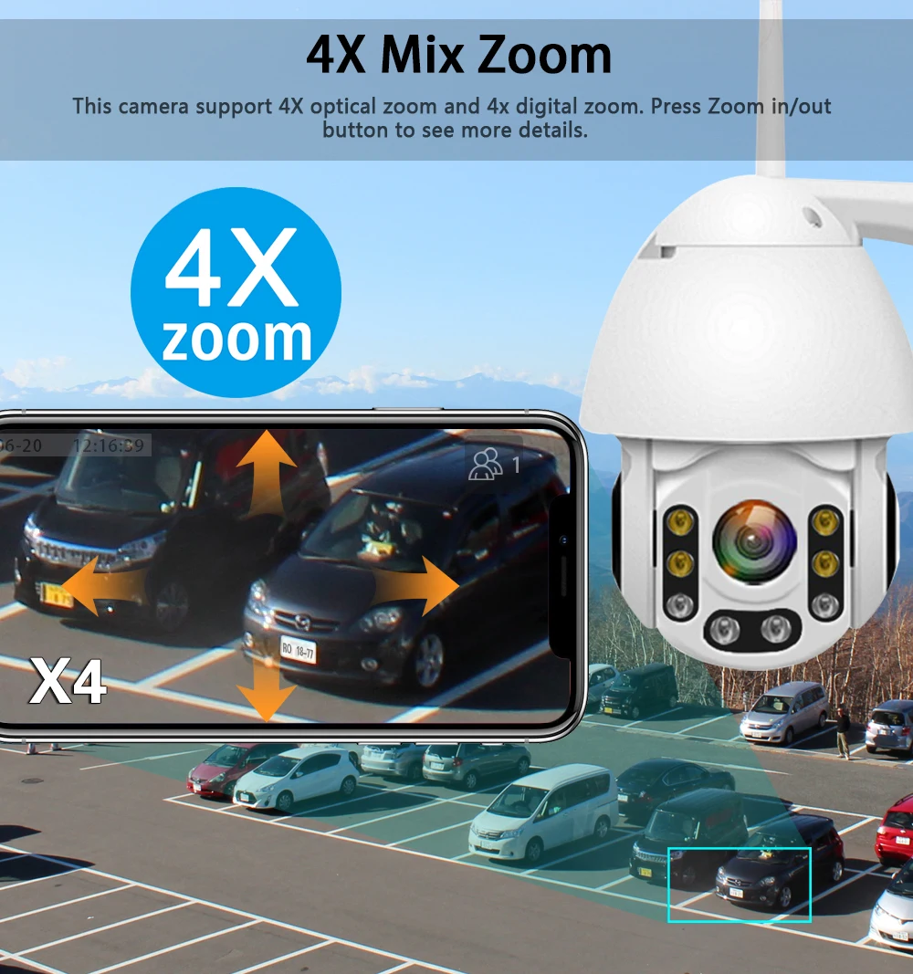 1080P Wi-Fi IP Камера обнаружения движения Автоматическое отслеживание PTZ 4X зум 2-полосная аудио P2P наружного видеонаблюдения куполообразная камера