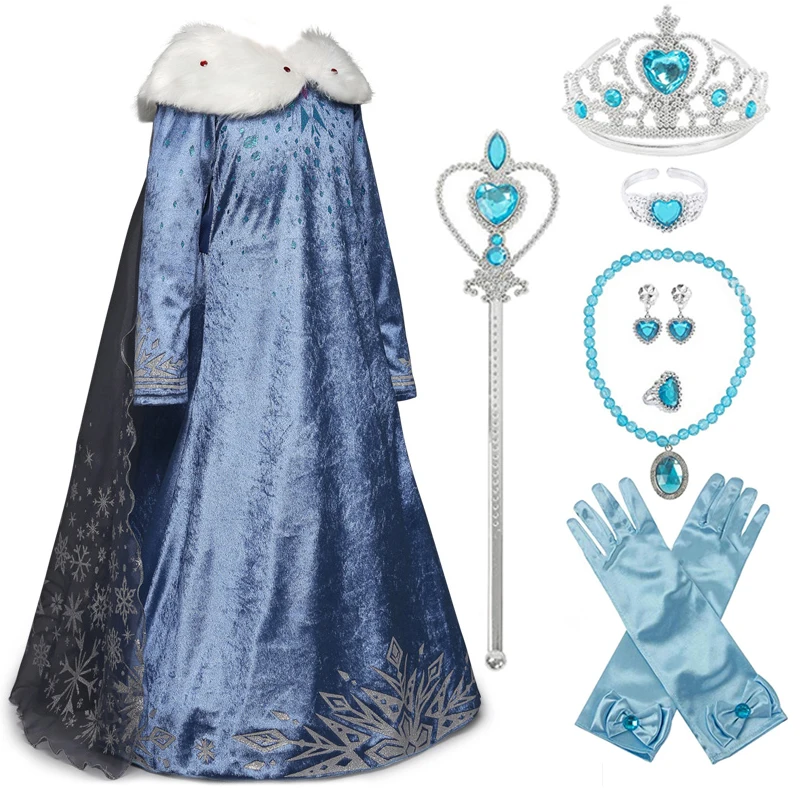 

Elsa Dress For Girls Princess Anna Elsa 2 Costumes Party Cosplay Elza Vestidos Hair Accessory Set Children Girls Clothing 3-10T