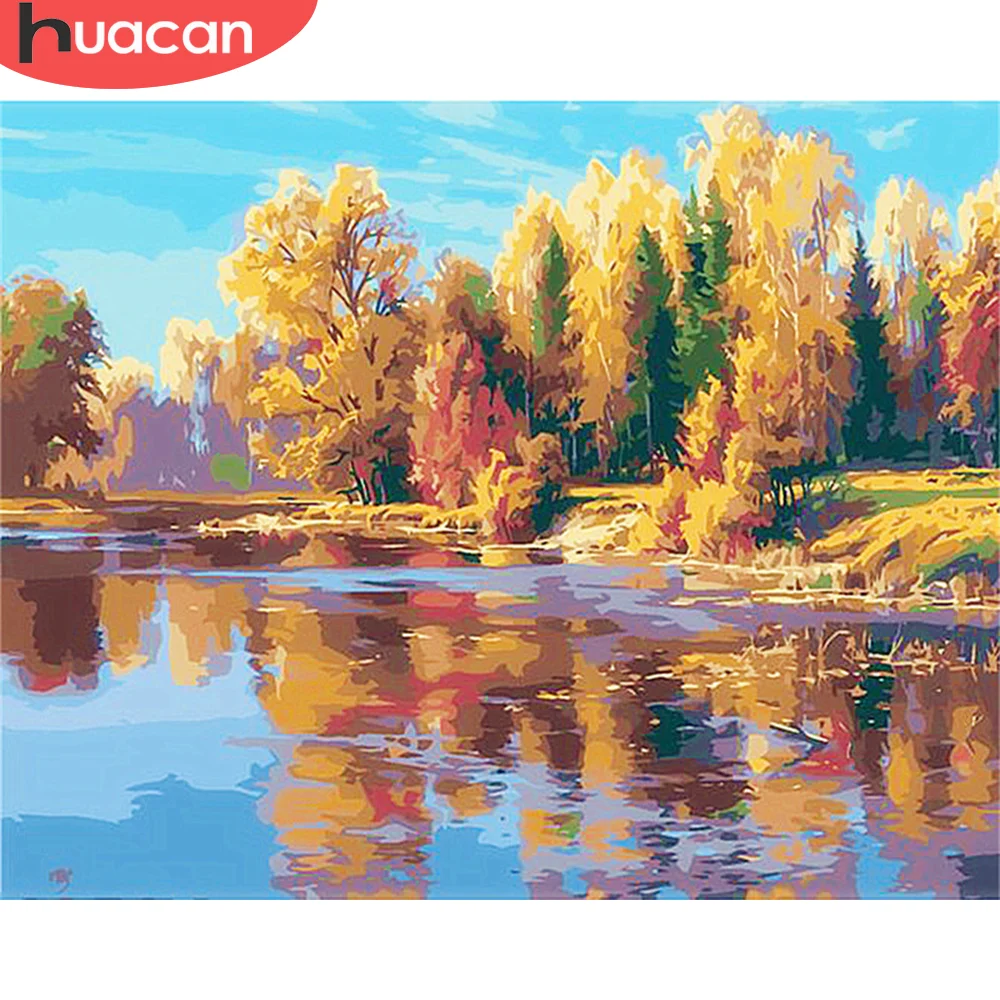 HUACAN краска по номеру Осенние Пейзажи рисование на холсте Ручная Краска ed Art