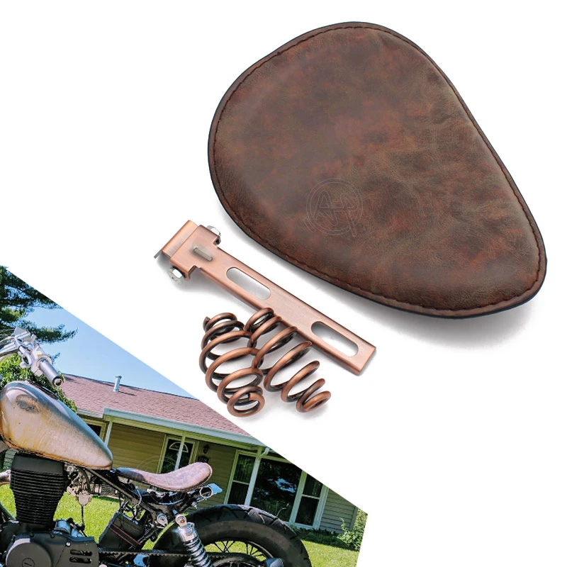 Retro Brown PU Leather Solo Driver Seat Spring Bracket For Harley Chopper Custom Retro Brown PU Leather Solo Driver Seat Spring Bracket For Harley Chopper Custom