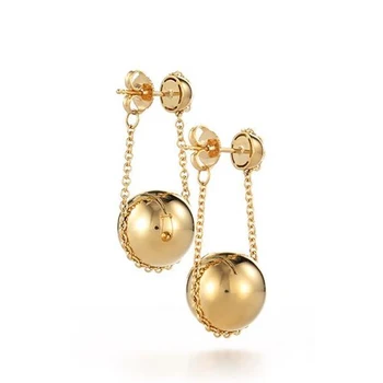 

2020 New High Quality Fashion Original 100% S925 Sterling Silver Gold Round Pendant Earrings Jewelry Senior Party Holiday Gift