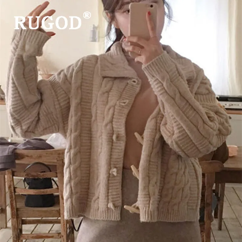 RUGOD/, женская зимняя одежда, Однотонный свитер, кардиган, плотное теплое вязаное пальто, свободная шикарная Корейская кофта, mujer, модная женская кофта