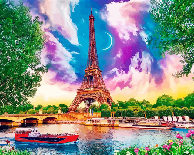 Diy Paint By Numbers For Adults City Tower Street Hand Paind Kit Canvas Oil Painting Landscape Living Room Decoration