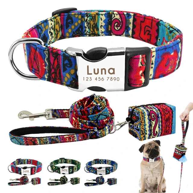 Leaves Pattern Printed Dog Collar And Leash Set Cute Adjustable Polyester  Collar With Bow For Dogs Pet Supplies 5 Sizes - AliExpress