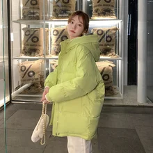 Jacket Solid Winter Down Women Warm Hooded Puffer Coat Casual Oversie Zipper Parkas for Female Loose Thick Outwear Padded