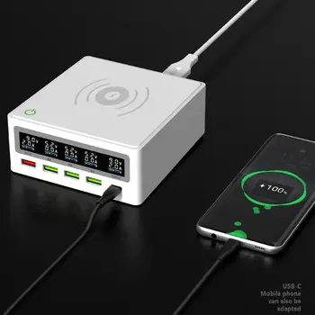 

5-Port QC3.0 USB Type C PD 65W Power Adapter Qi Wireless Charger Cellphone Fast Charger Station For Laptop Mobile Phone N1HD