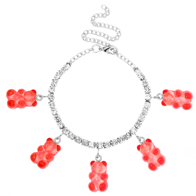 Resin Mini Bear Pendant Anklets Bling Rhinestone Beach Jewelry Leg Chain Ankle Bracelet for Women Summer Sandals Foot Chain